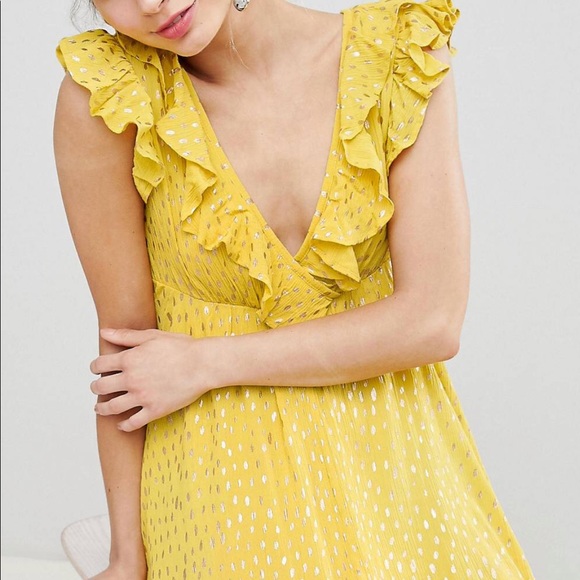 ASOS Glamorous Mini Smock Dress with Ruffles in Metallic Fleck - Picture 2 of 3